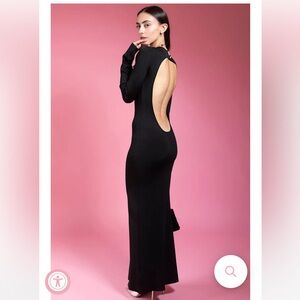 NWOT Galvan London Women's Black Athena Pearl Compact-knit Open-back Maxi Dress